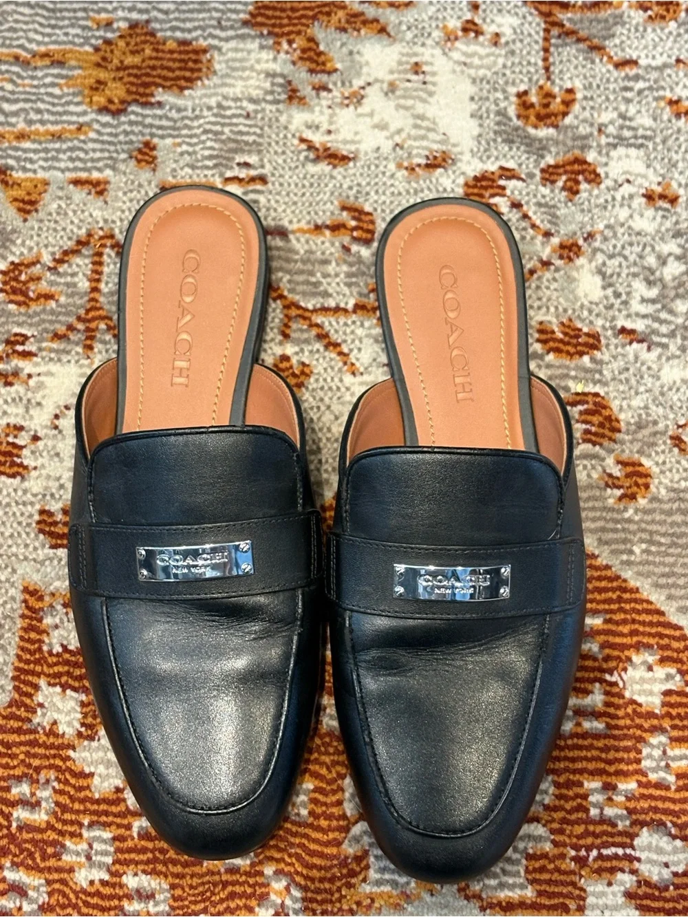 Coach Black Leather Slip-On Loafers with Tan Insole - Picture 1 of 10